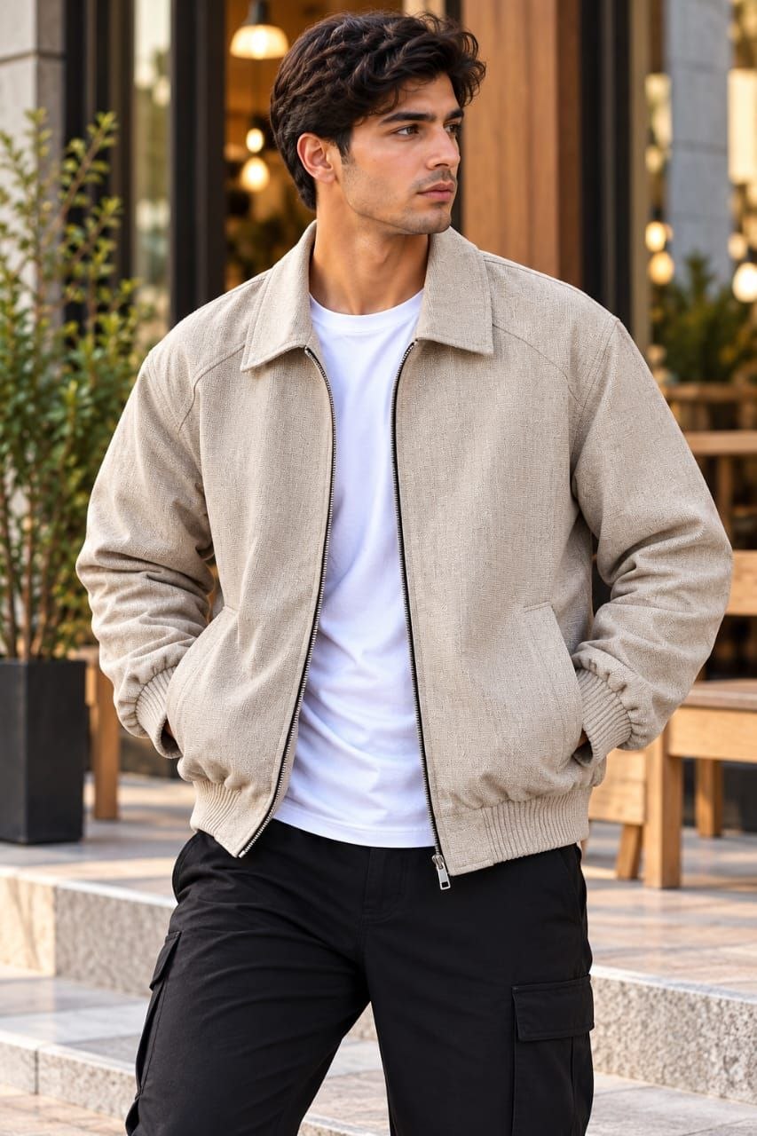 ILEERA® Textured Zip-Up Collared Jacket